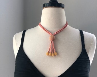 80s Wooden Beaded Choker Fringe Style necklace