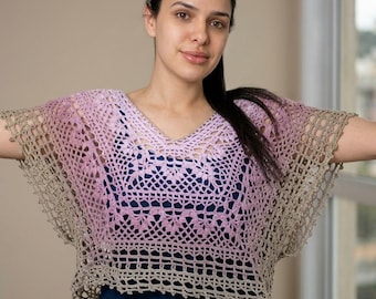 Purple Gradient Japanese Lace Blouse - Crochet Pattern PDF