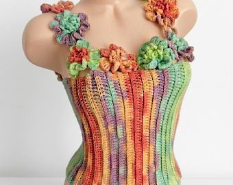 3D Flower Crochet Crop Top & Bandana Pattern: Boho Summer Set (PDF Download)