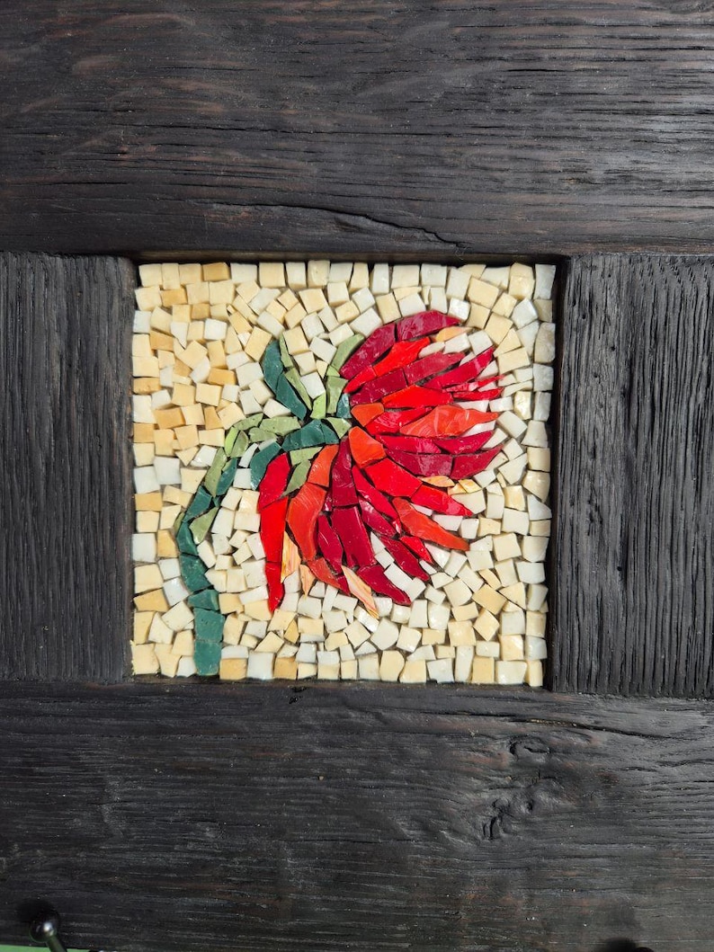 Red Flower Smalti Mosaic Wall Art - Etsy