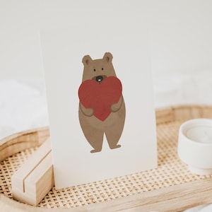 Kinderkarte BÄR MIT HERZ rot A6 A5 Postkarte Geburtskarte Affirmation Kinder Kinderkarte Bild Du bist geliebt Bärchen Waldtiere Valentinstag