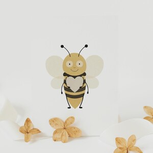 Kinderkarte BIENE MIT HERZ Beige A6 A5 Postkarte Geburtskarte Affirmation Liebe Kinderkarte Hummel Karte Insekten Valentinskarte Geliebt
