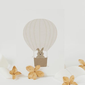 Kinderkarte HASE IM BALLON A6 A5 Babykarte Postkarte Geburtskarte Affirmation Kinder Kinderkarte Bild Heissluftballon Kaninchen Grußkarte