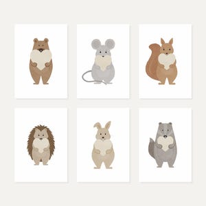 Kinderkarten Set WALDTIERE MIT HERZ A6 A5 Postkarten Süße Postkarten Designs Fröhliche Kinderbilder Waldtiere Karten Set Grußkarten Kinder