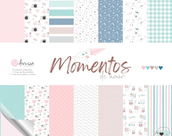 Digital Collection of LOVE MOMENTS papers, Papers and designs to print, printable kits, digital papers for scrapbooking, love.
