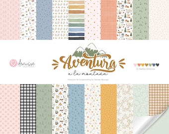 Digital Collection of MOUNTAIN ADVENTURE, Papers and designs to print, printable kit, digital paper collection for scrapbooking