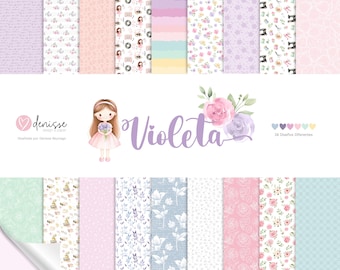 VIOLET Digital Scrapbooking Collection, Papers and designs to print, printable kits, digital papers for scrapbooking