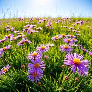 May include: A field of pink wildflowers in bloom. The flowers are in focus, while the background is blurred. The flowers are growing in a field of green grass.