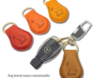 Boxer Leather Keychain Personalized, Dog Mom Gift, Handmade in Japan, Pet Name Custom