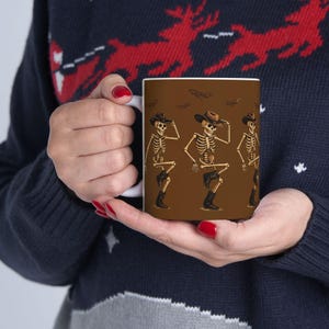 Brown Western Cowboy Unique Skeletons Halloween Spooky Ceramic Mug