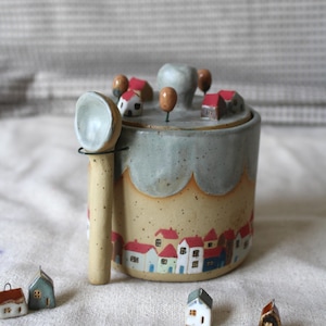 Handmade Ceramic Sugar Jar: Rustic Village Design, Kitchen Storage