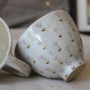 Handmade Ceramic Mug: Pink Wildflower Design