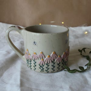 Handmade Flower Ceramic Mug: 3D Floral Design