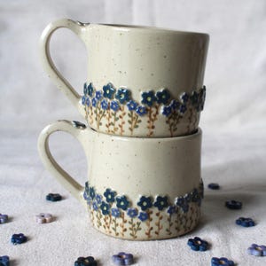 Handmade Ceramic Flower Mug: 3D Forget-Me-Not Design