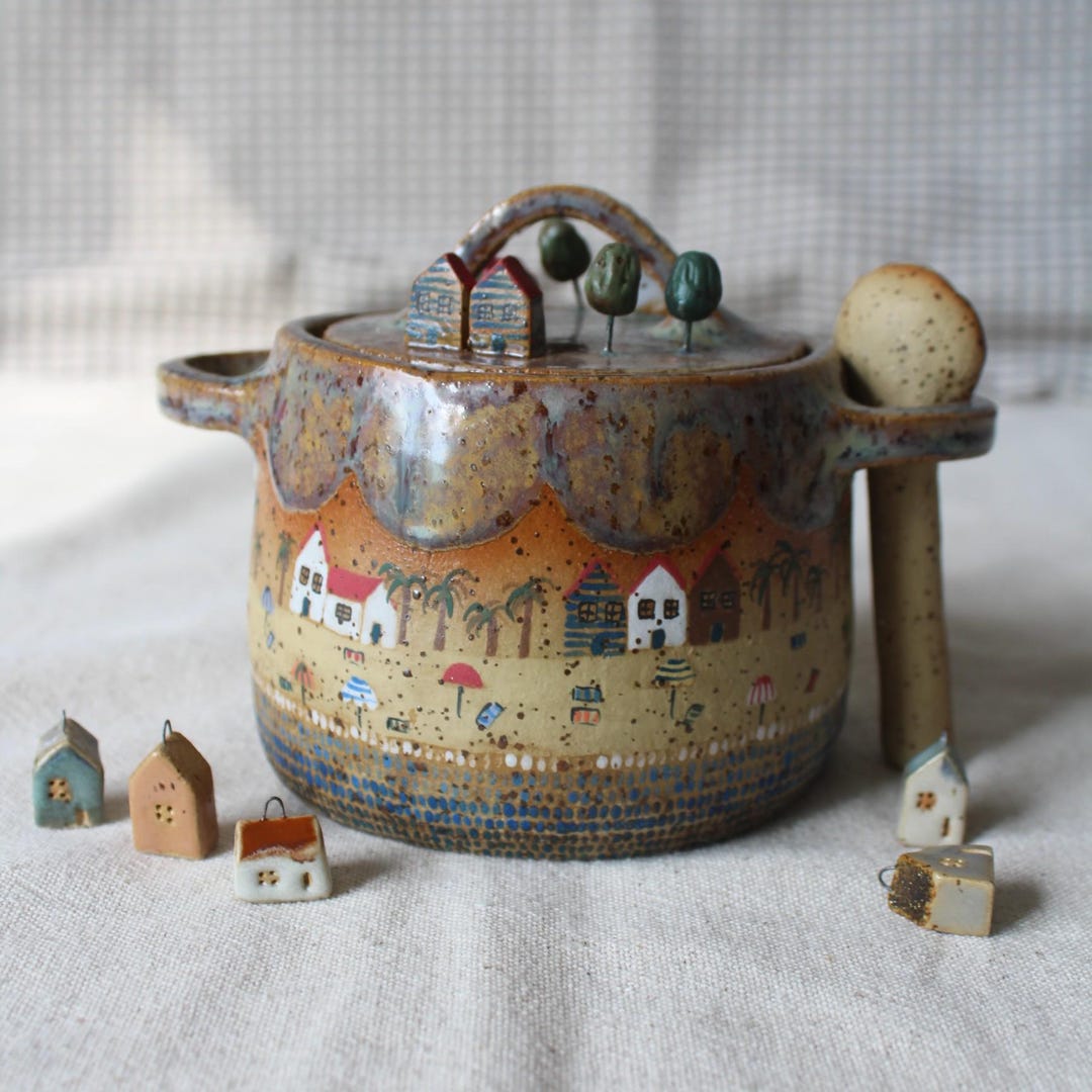 Rustic Handmade Ceramic Sugar Jar - Cottagecore Spice Cellar - Cute Lidded Cookie Box - Unique Best Friend Gift by Hola Ceramic