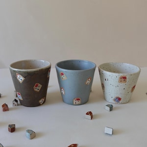 Handmade Tiny Houses Stoneware espresso cup , Blue Cottagecore Coffee Cup (5.9 oz)