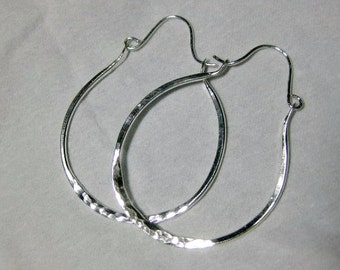 Sterling Silver hammered Hoop earrings, H28, Minimalist, Silver hoops, Sterling Silver Metalwork
