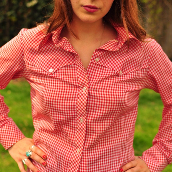 vintage 1970s Red Gingham Button Down