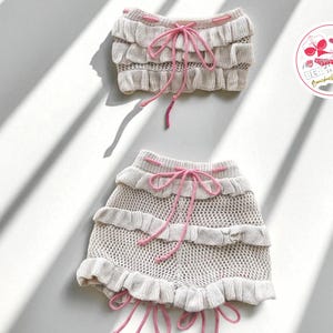 Summer Knit Co-ord Set | Lace Up Strapless Crop Top | Backless Fashionable Tops with Shorts | Hollow Out Drawstring Beachwear
