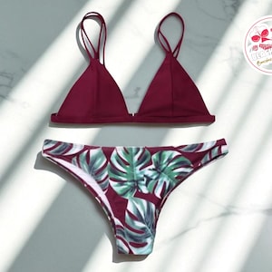 Leaf Print Bikini Set | Padded Swim Top Bottom | Summer Beachwear Outfit | 2PCS Cozy Swimwear | Lightweight Poolside Clothing