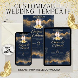 Islamic Wedding Invitation Template – Nikah & Walimah – Editable Canva Invite – Muslim Wedding Digital Download – Islamic Wedding Invit