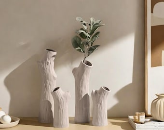 Wazon z gałęzi drzewa Wazon z pnia drzewa Beżowy ceramiczny wazon w kształcie gałęzi Boho Naczynia na kwiaty Dom Salon Centralne elementy Wystrój stołu