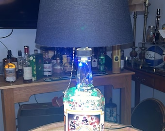 Custom made Jim Beam Whiskey Lamp Pittsburgh Steelers custom sticker thats the same size as Bottle w/color LED plugin lights with remote