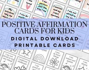 Positive Affirmation Cards for Kids + Coloring Cards: Printable Encouragement & Motivational Notes (Digital Download)