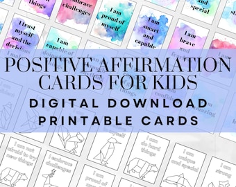 Kids Positive Affirmation Cards + Coloring Cards: Printable Encouragement & Motivational Notes (Digital Download)