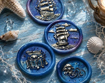 nautical-themed wax seal heads, ocean-themed brass seals, vintage sailboat wax seals, ocean-themed gifts.