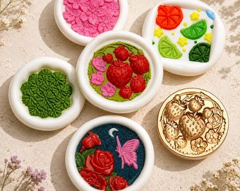 Overlapping Series | Strawberry Rose Embossed Wax Seal Stamp Head | Vintage Floral Brass Stamp, Suitable for Wedding Invitations, Diaries