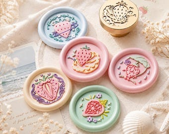 Strawberry wax seal, cute fruit brass seal, pastel wax seal