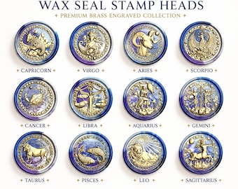 12 Zodiac Wax Seal Stamp Head, Astrology Brass Wax Seal Stamp, Celestial Wax Seal, Zodiac Sign Seal for Letters, Journal, Gift Wrapping