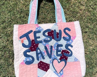 Upcycled Vintage Quilt Tote Bag | Handmade One of a Kind Patchwork | Sustainable Fashion