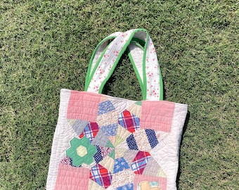Upcycled Vintage Quilt Tote Bag | Handmade One of a Kind Patchwork | Sustainable Fashion