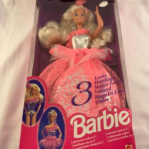 1994 3 Looks Barbie Pink Silver Ballerina Ballgown Bathing Beauty #12339 Brand New in Box NIB MIB NRFB