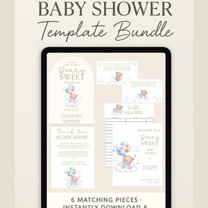 de Beary Sweet Baby Shower | faire-part, carte livre, tombola de couches, remerciement, cadeau, plaque | Boisé neutre
