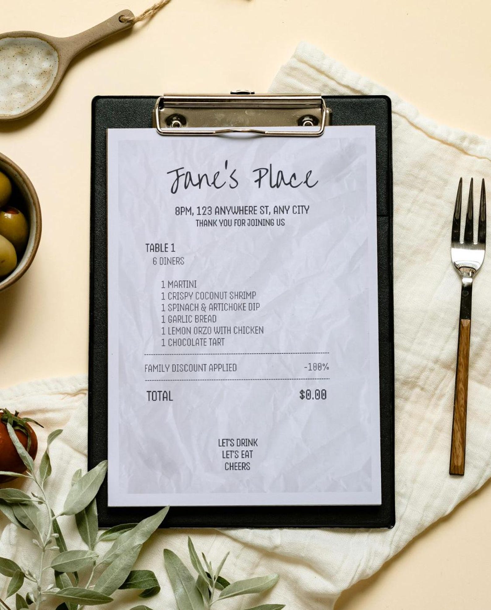 Editable Receipt Menu Template: Modern Dinner Party Design (canva ...