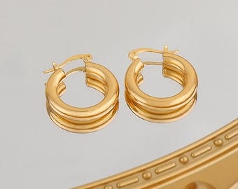 Chunky 18K Gold Plated Hoop Earrings: Waterproof Stainless Steel, Gold Hoops, Basic Earrings, Everyday earrings, Work Jewellery