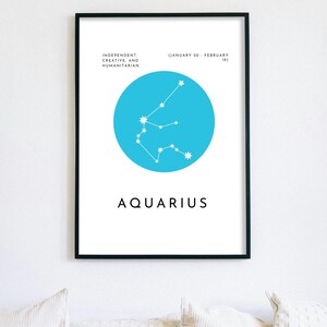 Impression constellation du Verseau – Art du signe du zodiaque avec traits et dates