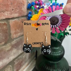 Cute cat earrings, creepy cat earrings, Dangle Earrings, cat Earrings, quirky earrings, handmade clay earrings, polymer clay earrings