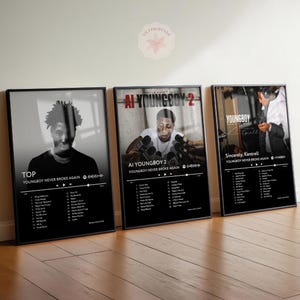 Conjunto de 3 pôsteres de capa de álbum NBA YoungBoy, pôsteres de rapper - TOP, AI Youngboy 2, Sincerely Kentrell, arte de parede para download digital, presente