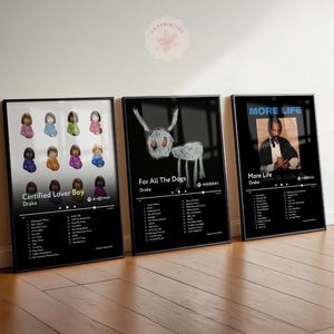 Conjunto de 3 pósteres de portada de álbum de Drake, pósteres de rapero: "Certified Lover Boy", "For All The Dogs", "More Life", arte mural de descarga digital, regalo