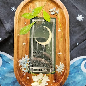 Plateau de bibelots carte de tarot la lune, décoration de carte de tarot, cadeau de moins de 20 ans, plat à bijoux, décoration d'autel