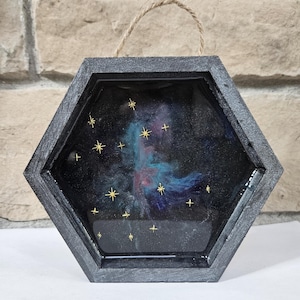 Suspension murale constellation hexagone Gémeaux - étoiles scintillantes art galaxie - cadeau zodiaque horoscope - métal galactique