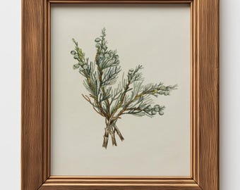 PRINTED Juniper Wall Art Printable Vintage Botanical Branch Illustration Rustic Plant Print Nature Herb Decor Earth Tone Wall Art VPR-94