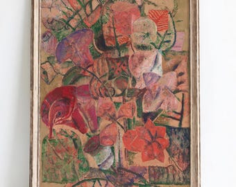 Vintage Botanical Abstract Art Floral Bouquet Oil Painting Digital Download Unique Cottagecore Wall Art Grandmillennial Aesthetic Home Decor