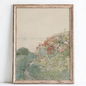 Watercolor Landscape Flower Garden Painting Printable Vintage Floral Wall Art Digital Download Country Garden Scene Cottagecore Decor