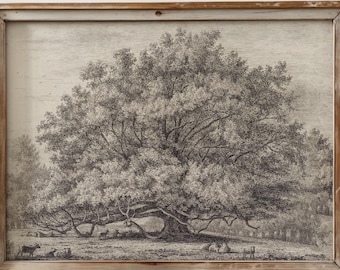 Vintage Oak Tree Wall Art Rustic Farmhouse Landscape Print Earth Tone Cottagecore Decor Botanical Artwork Farm Sheep Print Digital Download