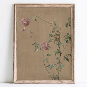 Antique Rose Wall Art Vintage muted pink Floral Printable Painting Romantic wall art Cottagecore Decor neutral wall art Digital Download